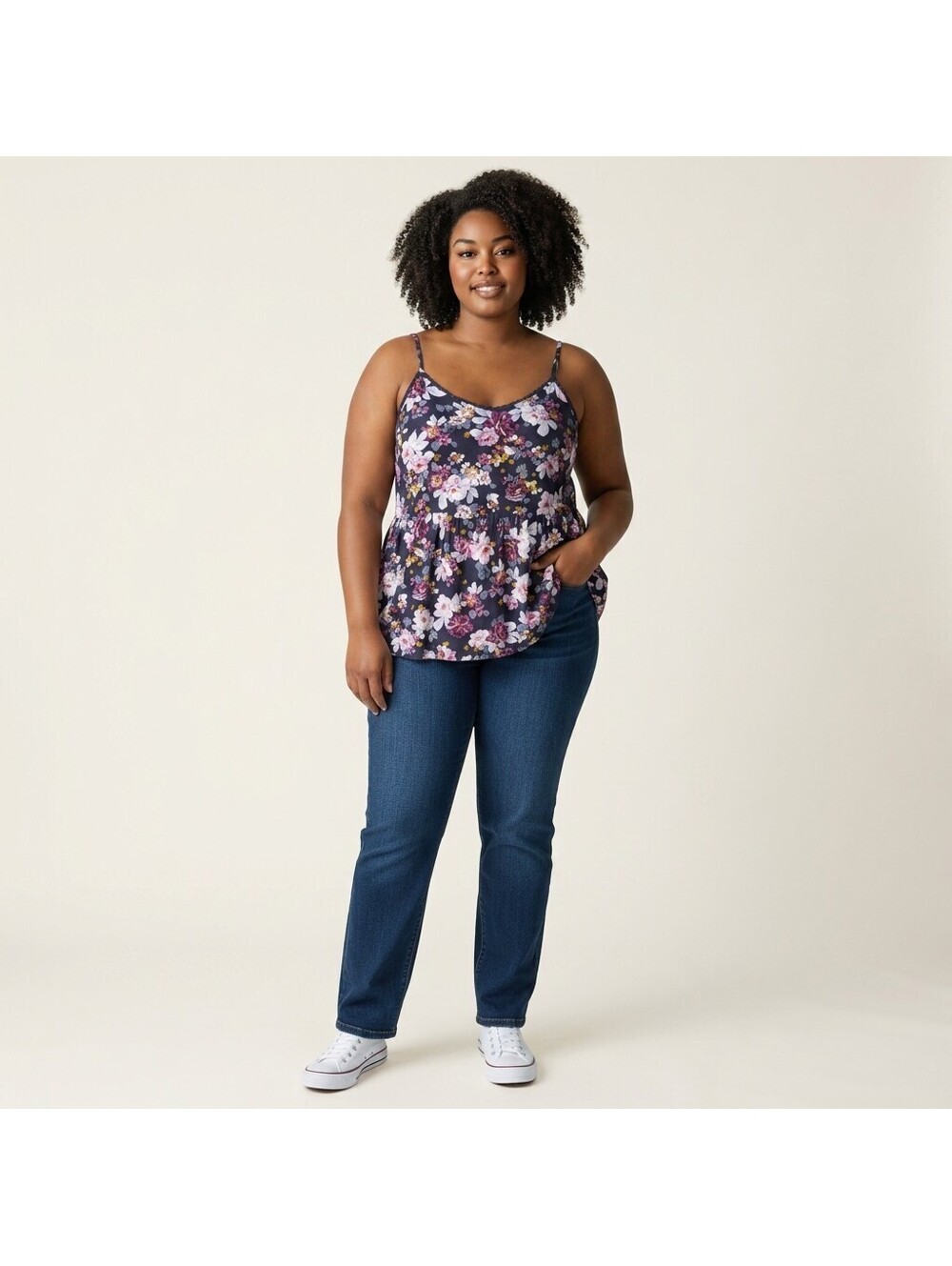 Maurices Top Women 0X Plus Black Floral Sleeveless Spaghetti Strap Rayon Casual